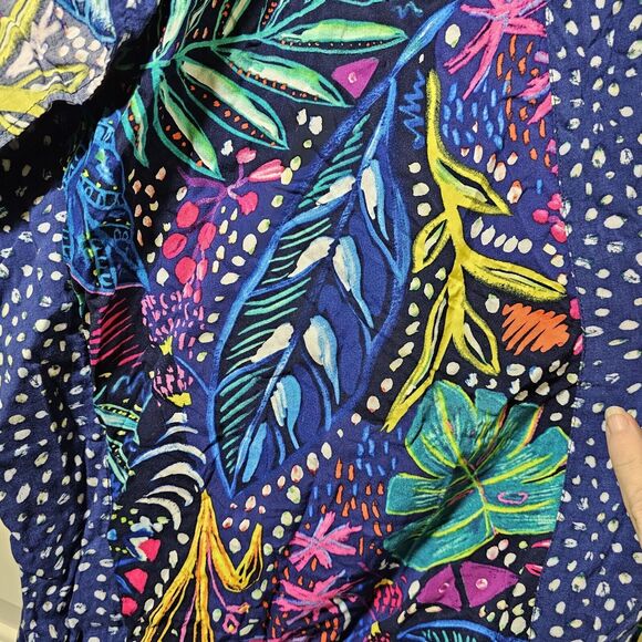 Triumph Painted Leaves Kimono Kaftan Multi Blue Fringe Swim Cover Up - Picture 3 of 8